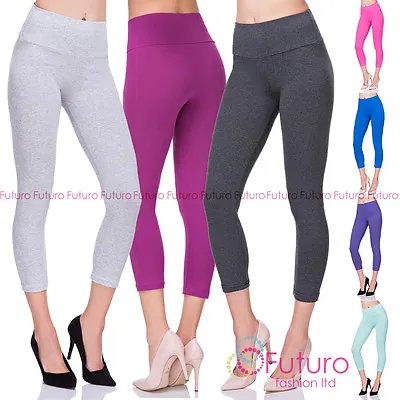 £4.99 • Buy High Waist Cropped 3/4 Length Cotton Capri Leggings With Control Panel LWP34