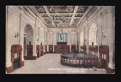 [82093] Early Hallmark Card Postcard Grand Lobby Union Rr Station Kansas City • $19.50