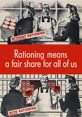 2W75 Vintage WWII Rationing A Fair Share For All Wartime War Poster WW2 A1 A2 A3 • £6.95