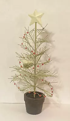 Vintage Metal Christmas Tree Bird Nest Red Beaded Garland 13  Table Top RARE • $75