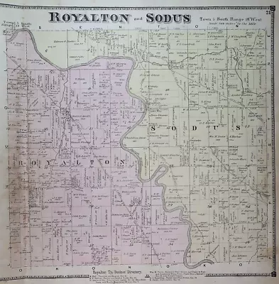 Old Original 1874 Plat Map ~ ROYALTON - SODUS Twp. BERRIEN Co. MICHIGAN (1x15) • $45.95