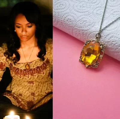 Vampire Diaries Bonnie Witch Yellow Gem Talisman  Necklace Pendant Bronze Chain • £4.60