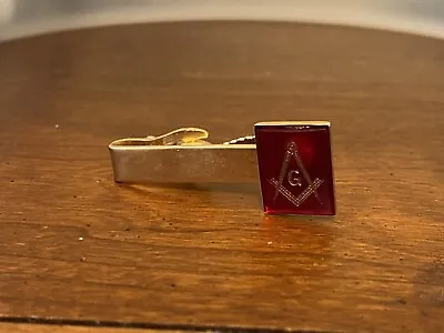 Vintage Hayward Freemason Masonic Red Stone Goldtone Tie Clip Mason Estate • $13