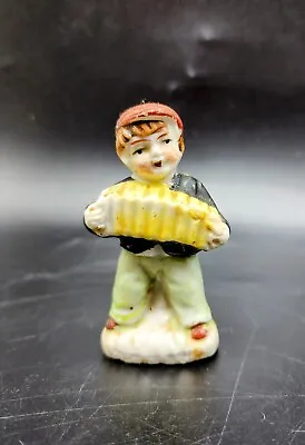 Vintage Miniature Figurine Boy Accordion Cap Rosy Cheeks Music Instrument Japan • $8