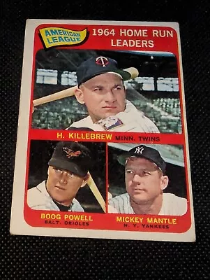 1965 Topps #3 Harmon Killebrew/boog Powell/mickey Mantle Al Home Run Leaders • $25