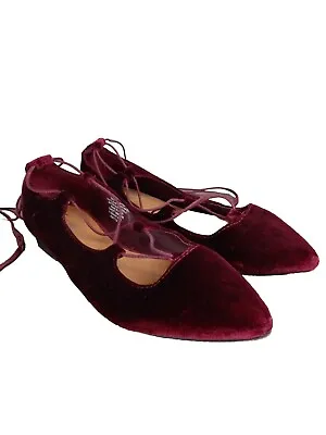 Mossimo Supply Co. Womens 7 Burgundy Velvet Ankle & Leg Wrap Flats • $11