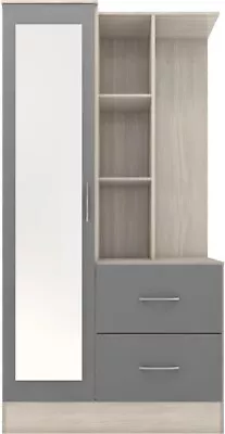 Nevada Mirrored Open Shelf Wardrobe Grey Gloss And Oak Finish • £178.19