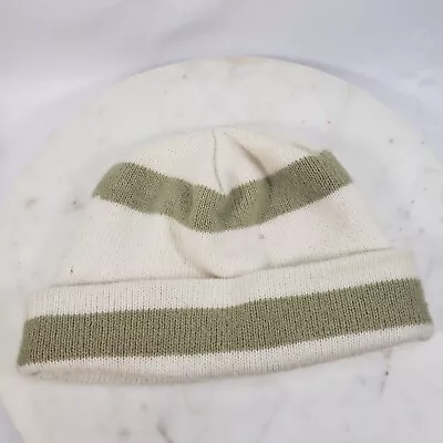 Betmar New York Knit Cap White Beanie Green Stripes OS Womens Stretch Fit • $9.99