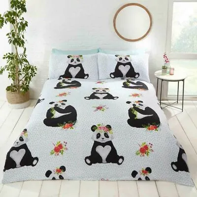 Panda With Floral & Spots Duvet Quilt Cover Bedding Set With Pillowcases • £19.99