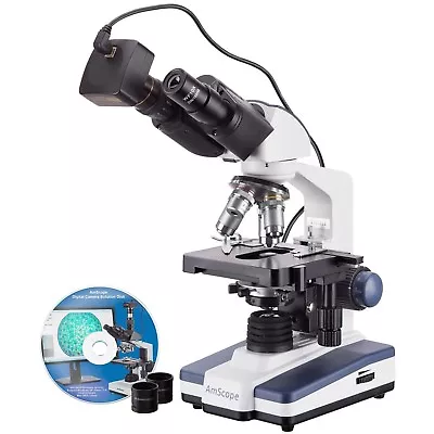 AmScope 40X-2500X LED Lab Binocular Compound Microscope With 1.3MP Camera • $351.99