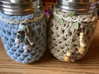 Mason Jar Soap Dispenser Pump Bottle Decorated With Crochet • $14.93