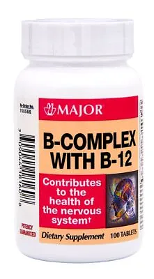 Major B-Complex With B-12 Vitamins - 100 Tablets | No Sugar Soy Lactose Wheat • $7.98