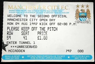 Manchester City Second Open Day  Ticket   4-8-1997   • £1.95