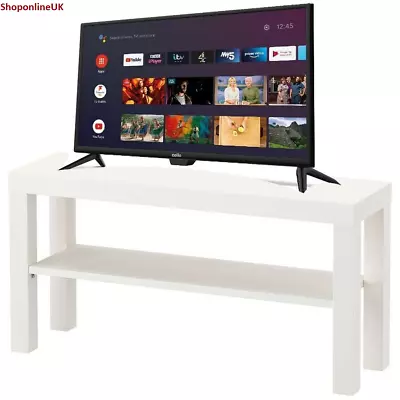 TV Table Stand Storage Shelf Bed & Living Room Bench Modern White New 90x26x45cm • £28.90