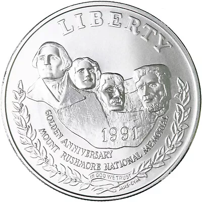 1991 P Mount Rushmore 50th Anniversary BU Commemorative 90% Silver Dollar Coin • $50.46