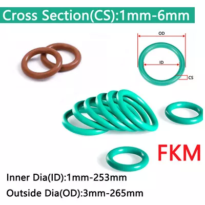FKM O-Rings Metric 1mm-6mm Cross Section 1mm-253mm ID Rubber Oil Resistant Seals • $3.01