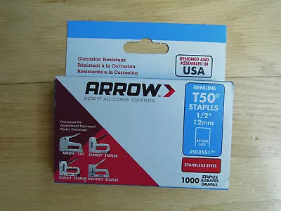 1000 Count Pack Of Arrow Fastener 508SS1 1/2  T50 Stainless Steel Staples USA • $14.99