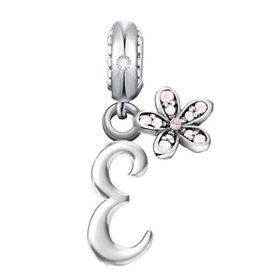 Letter E Name Initial Pink Daisy Flower Charm 💜 Genuine 925 Sterling Silver • £15.99