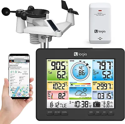 Logia 7-In-1 Wi-Fi Weather Station With Solar | Indoor/Outdoor Remote Monitoring • $205.98