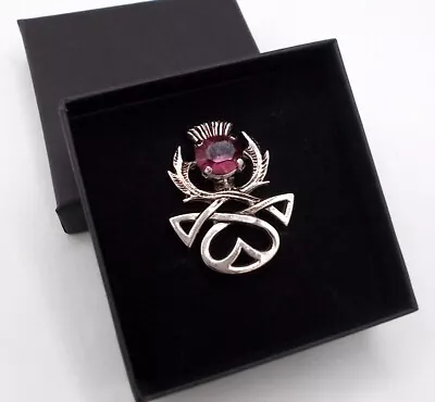 Vintage Signed Scotland Purple Thistle Brooch Pin Scottish Celtic Design 1 1/2  • $7.50