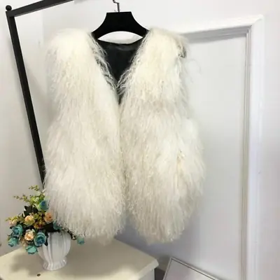 V Neck Mongolia Fur Vest Real Sheep Fur Hot Short New Drop Shipping Fur Coat • $107.79