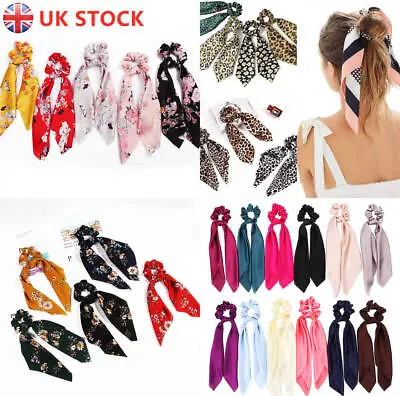 UK Satin Ponytail Scarf Bow Hair Rope Ties Scrunchies Ribbon Band Flower Leopard • £1.99