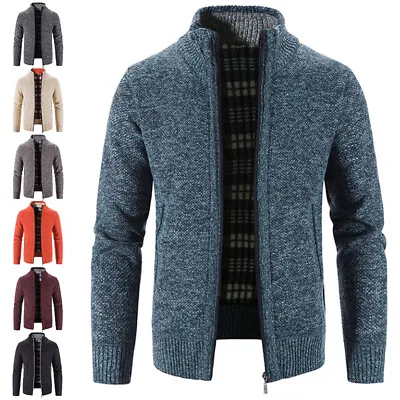 £18.40 • Buy Mens Long Sleeve Fleece Fur Lined Full Zip Coat Jacket Casual Sweater Outwear