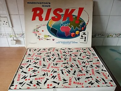 Waddingtons `risk` Early White Box `card Board-wooden Pieces` (hardly Used) • £14.99