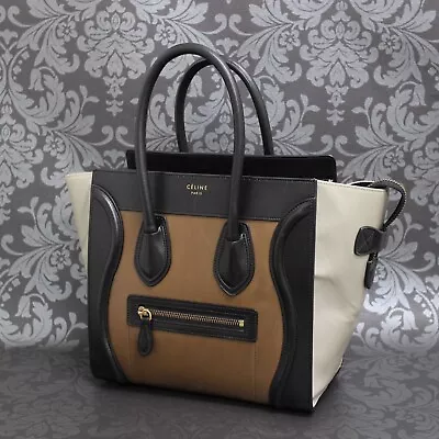 CELINE Luggage Micro Shopper Calfskin Tricolor Brown Bag Handbag #36 Rise-on • $598.80