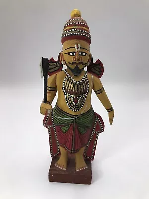 Old Hindu God Vishnu Avtar Parashurama Figurine Wood Painted Statue Figure 6.5  • $28