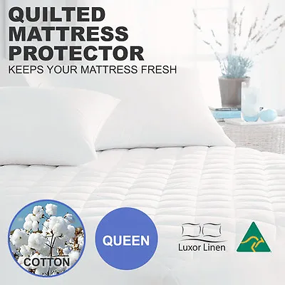 $28.80 • Buy Aus Made 100% Cotton Cover Quilted Mattress Protector Topper Underlay-QUEEN