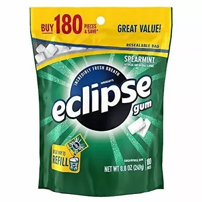 ECLIPSE Spearmint Sugarfree Chewing Gum 180 Piece Bag 2 Bags Exp 4/2024 • $19.99