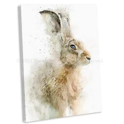 Brown Hare Portrait Watercolour Canvas Print Framed Wall Art Picture • £24.99