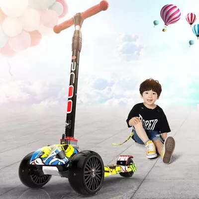 Kids Scooter Child Kick Flashing LED Light Up 3 Wheel Push Adjustable Folding • £16.99