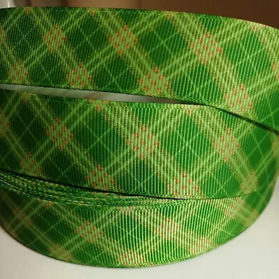  TARTAN GREEN Grosgrain Ribbon (25mm)widthfor Crafthaircake Deco Etc • £1.99