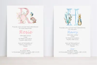 £4.75 • Buy 10x Handmade Personalised Christening Invitations Peter Rabbit/Jemima Puddleduck