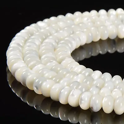 Iridescent White Mother Of Pearl MOP Shell Rondelle Beads 3x5mm 4x6mm 15.5''Str • $9.89