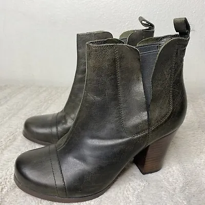 Miz Mooz Sarah Moss Green/Gray Leather Heeled Ankle Boots Size 6 *Small Flaw • $32