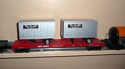 Mth 20-90037a O Scale Denver Rio Grande Flat Car W/2 20ft. Trailers / Box D&rgw • $62