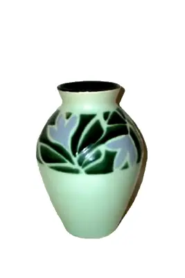 Vintage Arts & Crafts Deco Pottery Vase Abstract Floral Japan Green Blue • $76.98