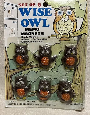 E5493 Vintage 70's Set Of 6 WISE OWL Refrigerator Magnets Super Cute! • $15