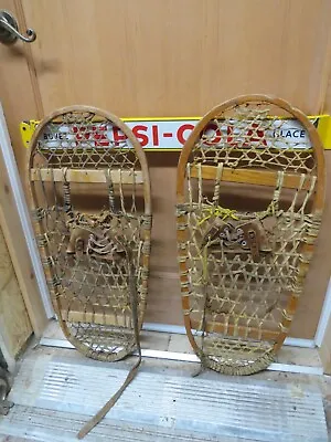 Vintage Wooden Snowshoes Size  30 `` Long By  14 ` Wide  Chalet Decor   3695 • $39.99