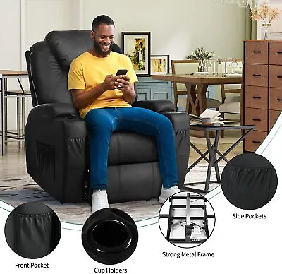 Electric Power Lift Recliner Chair PU Leather Heated Vibration Massage Sofa • $306.93