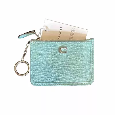 Coach CH810 Mini Skinny ID Case In Faded Blue (pale Aqua) Leather W Keychain • $45