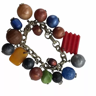 Vintage Charm Bracelet Plastic Coloful Beads Mod Geo Cha Cha Retro Rockabilly • $14.97