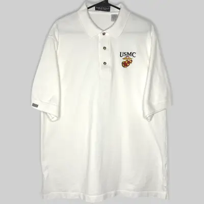 USMC Page And Tuttle Men Shirt Large White Cotton Marine Corps Emblem Polo Golf • $18.19