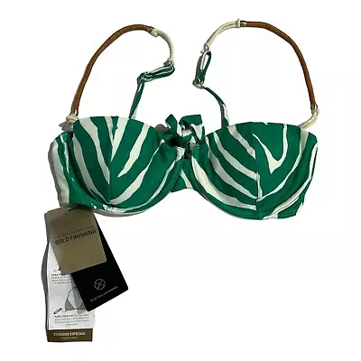 ViX By Paula Hermanny Womens M Bikini Top Green Animal Print Twine Strap Detail • $47.99