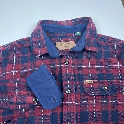 Orvis Shirt Mens Medium Red Plaid Flannel Button Up Long Sleeves Heavyweight * • $20