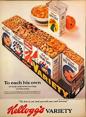 1962 Kellogg's Cereal Variety Pack Vintage Print Ad Open Tops Showing Cereal • $11.40