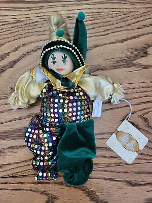 Classic Treasures Carletta Jester Ski Mardi Gras Clown Sparkle Porcelain Doll • $11.95